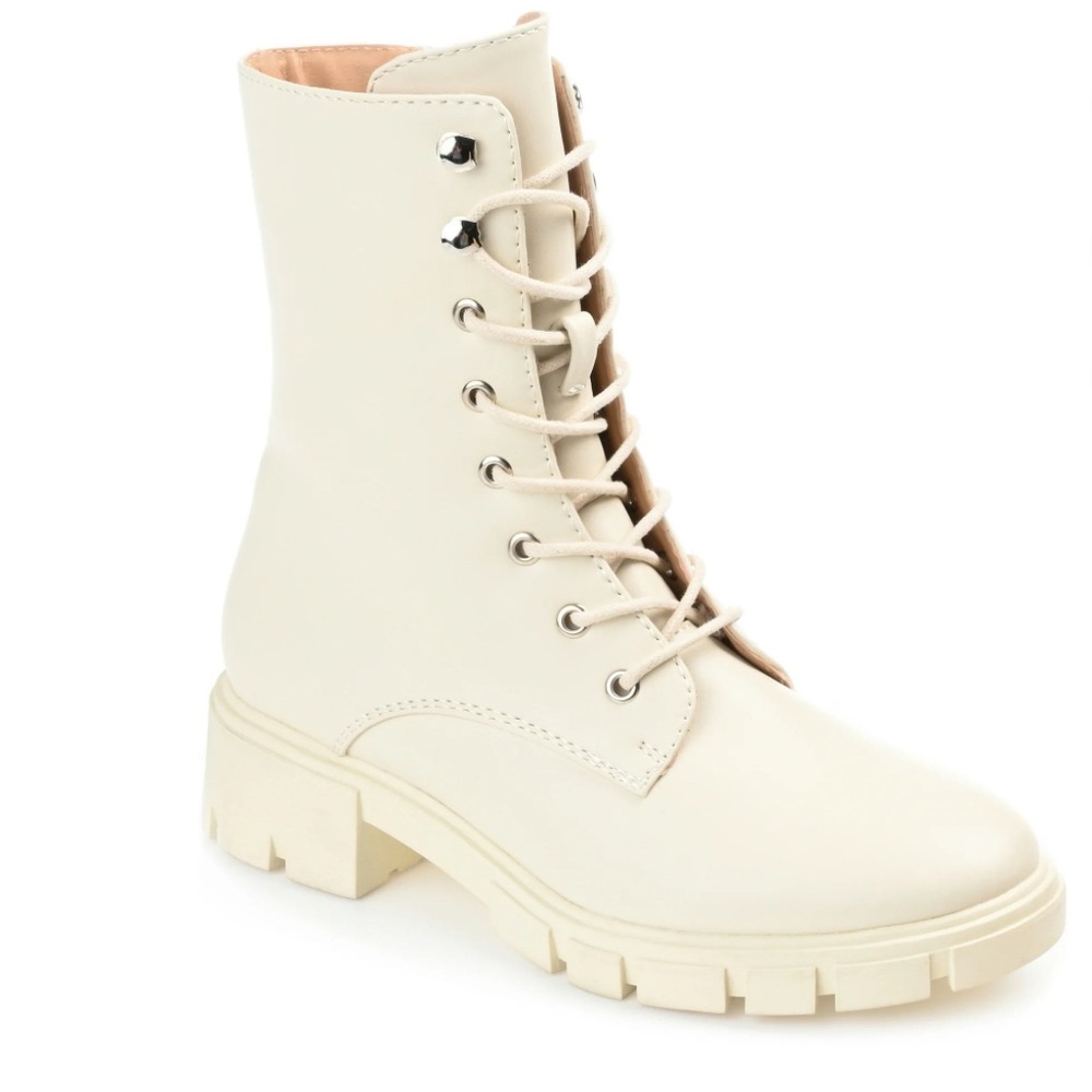 Cream Lace Up Boots with Rugged Platform Sole